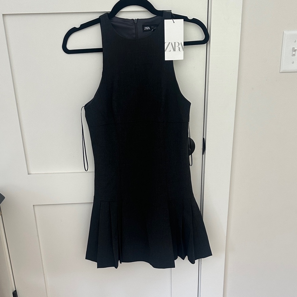 Zara Classic Black Dress with Pleated Hem